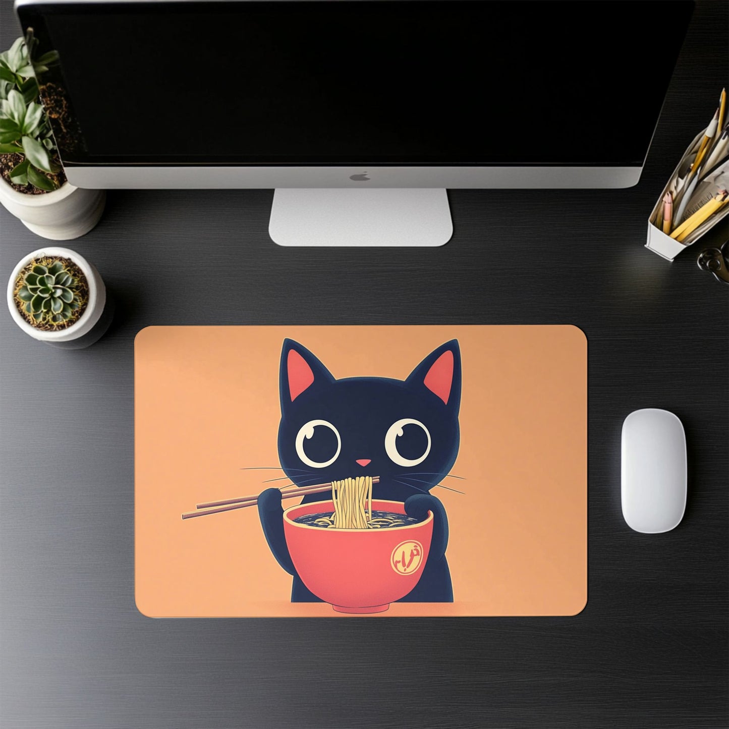 Kawaii Ramen Cat Desk Mat, Mouse Pad, Gaming Playmat
