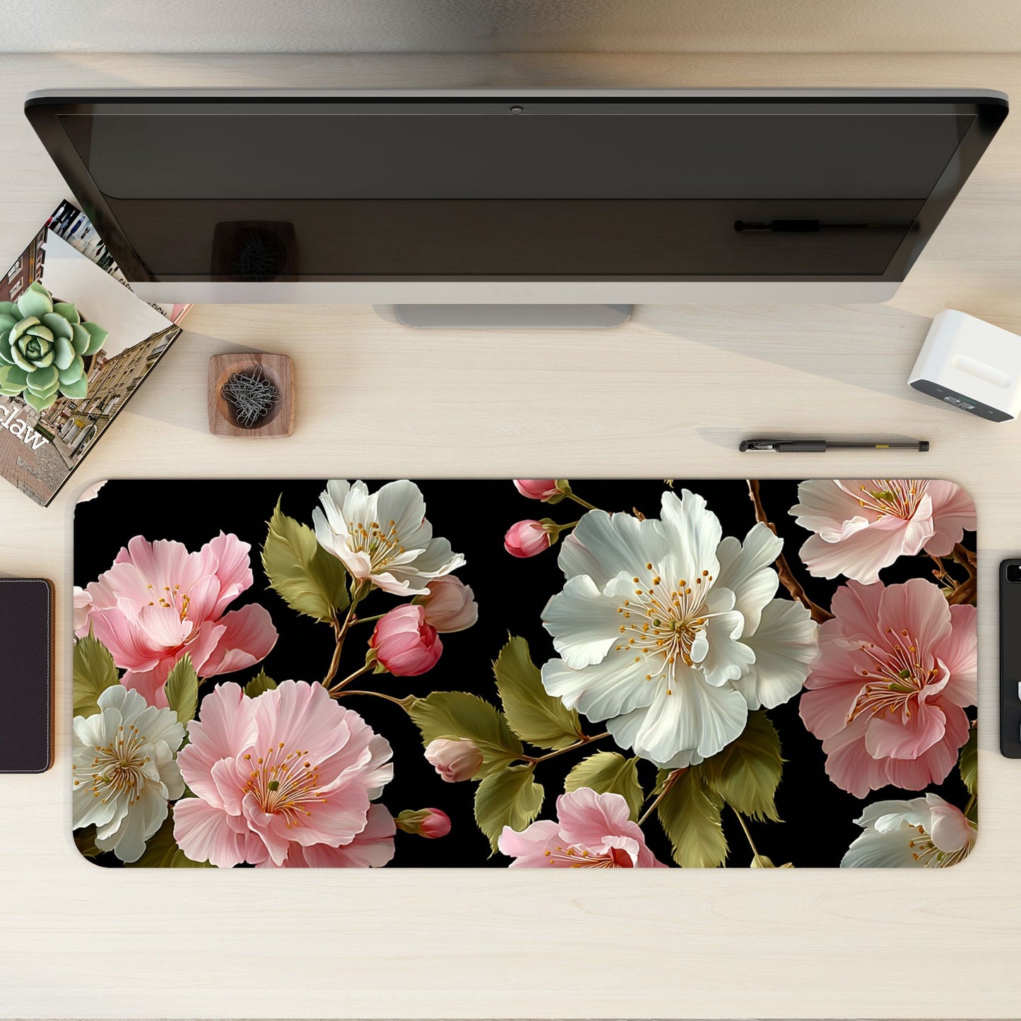 Peony Flowers Desk Mat, Mouse Pad, Gaming Playmat