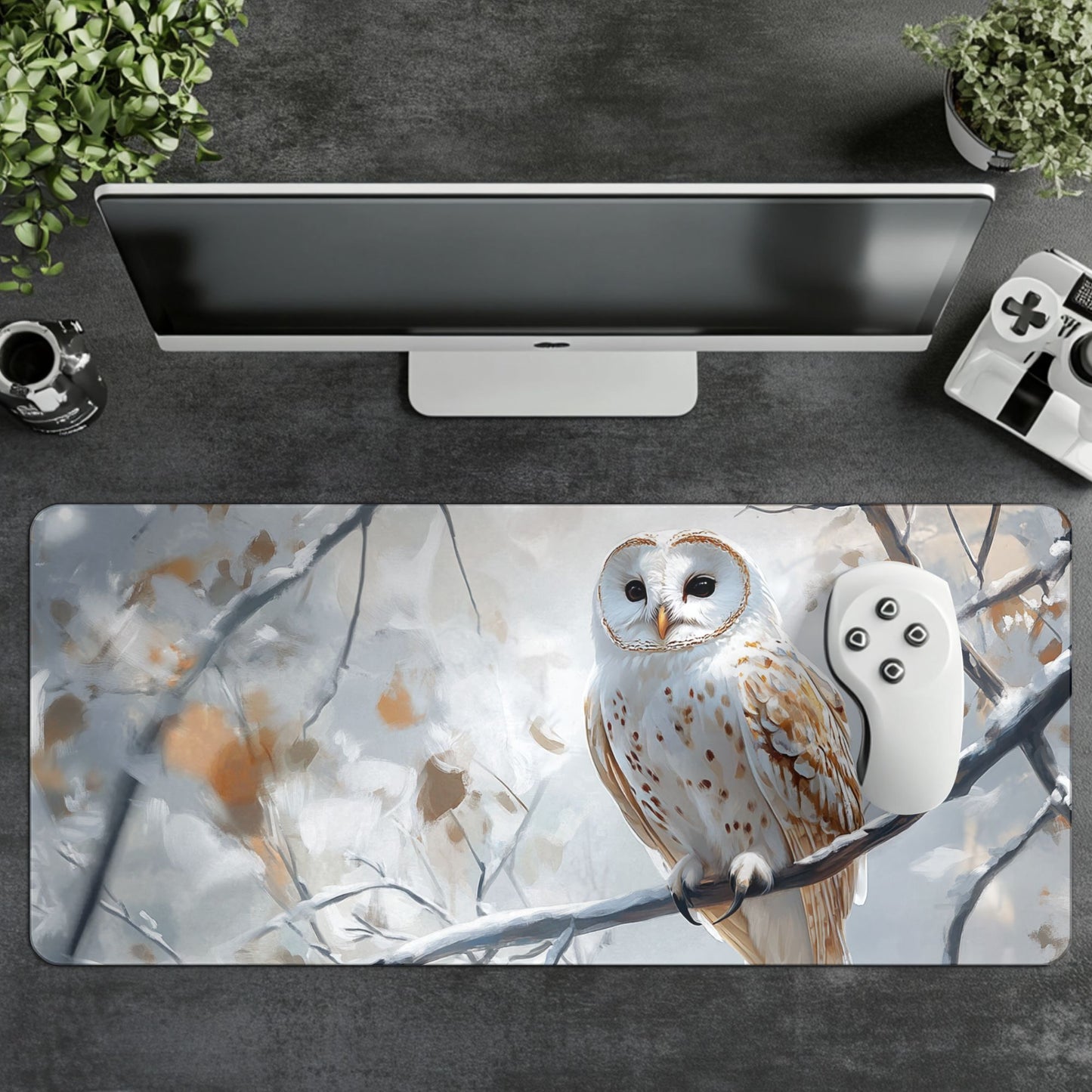 White Owl Desk Mat, Mouse Pad, Gaming Mat