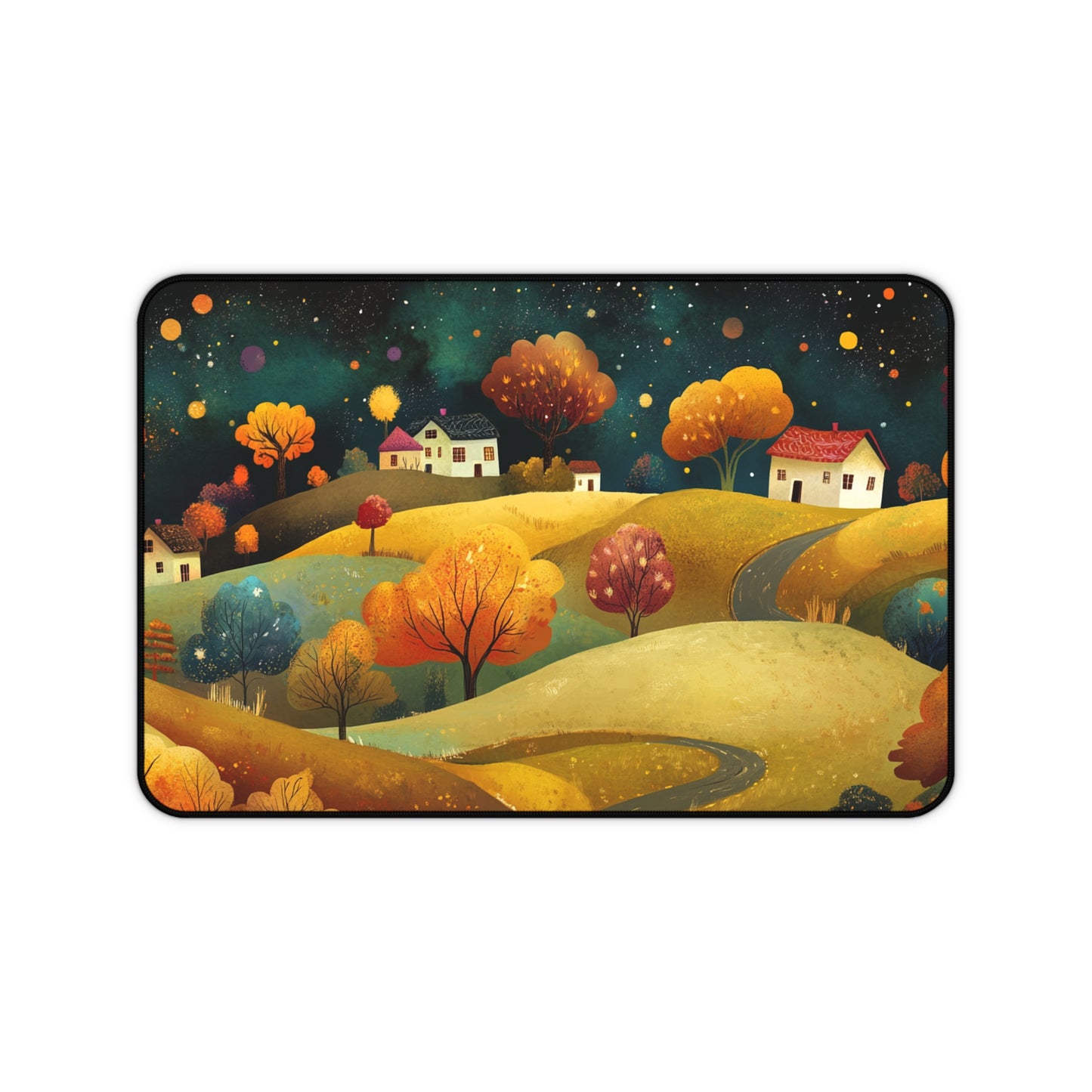 Folk Art Town Desk Mat, Mouse Pad, Gaming Playmat