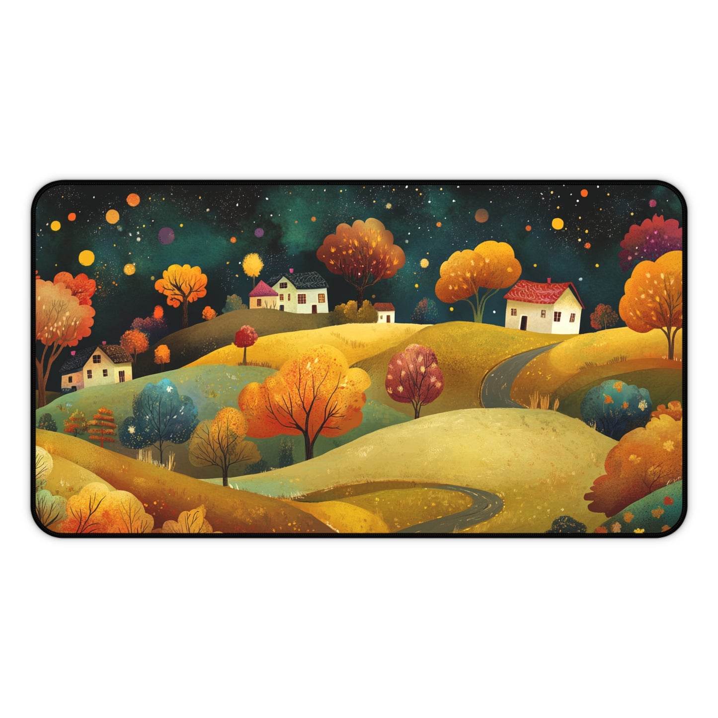 Folk Art Town Desk Mat, Mouse Pad, Gaming Playmat