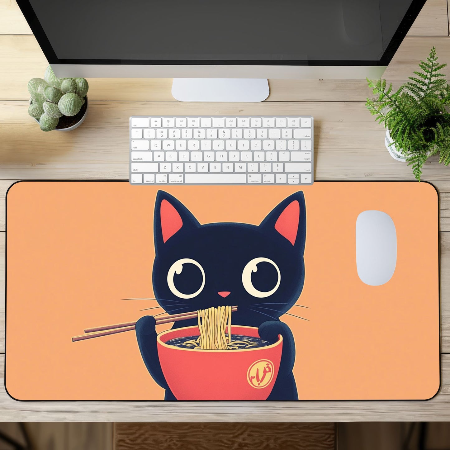Kawaii Ramen Cat Desk Mat, Mouse Pad, Gaming Playmat