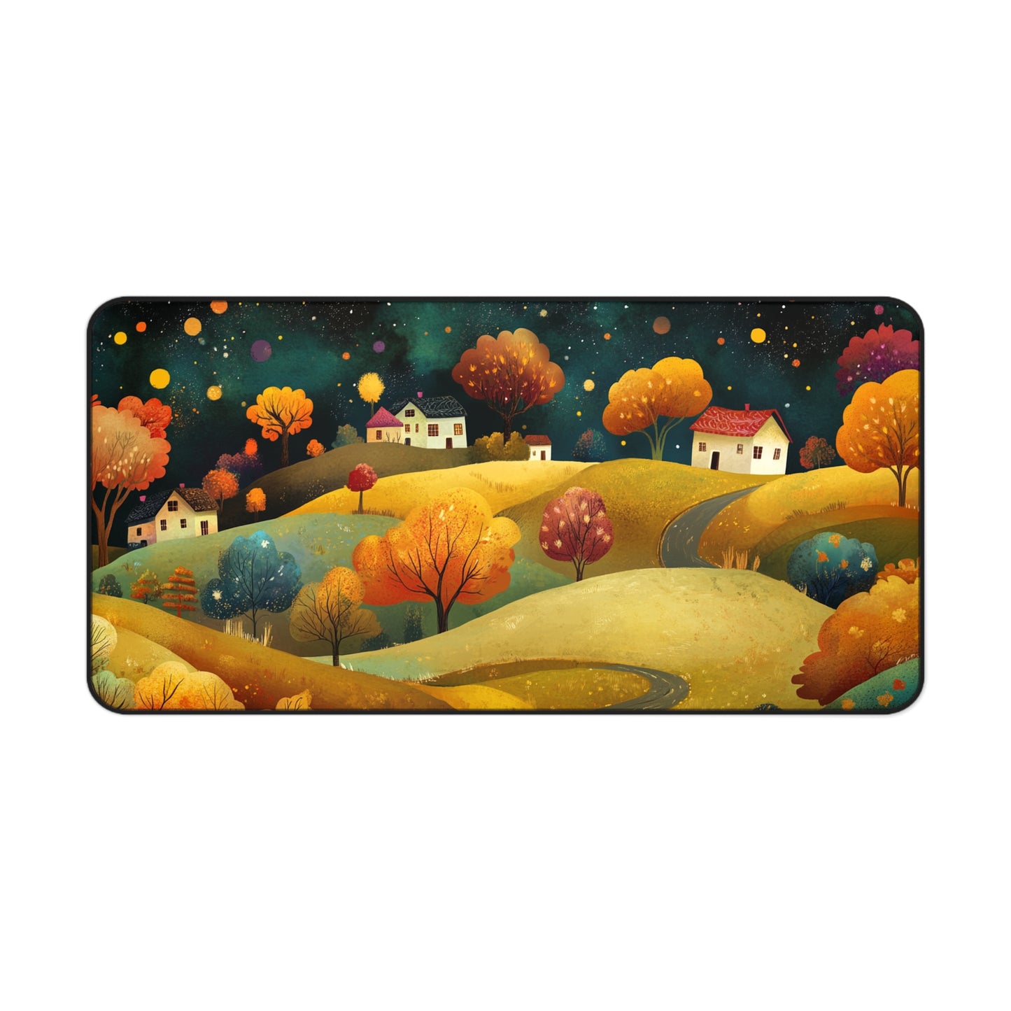 Folk Art Town Desk Mat, Mouse Pad, Gaming Playmat