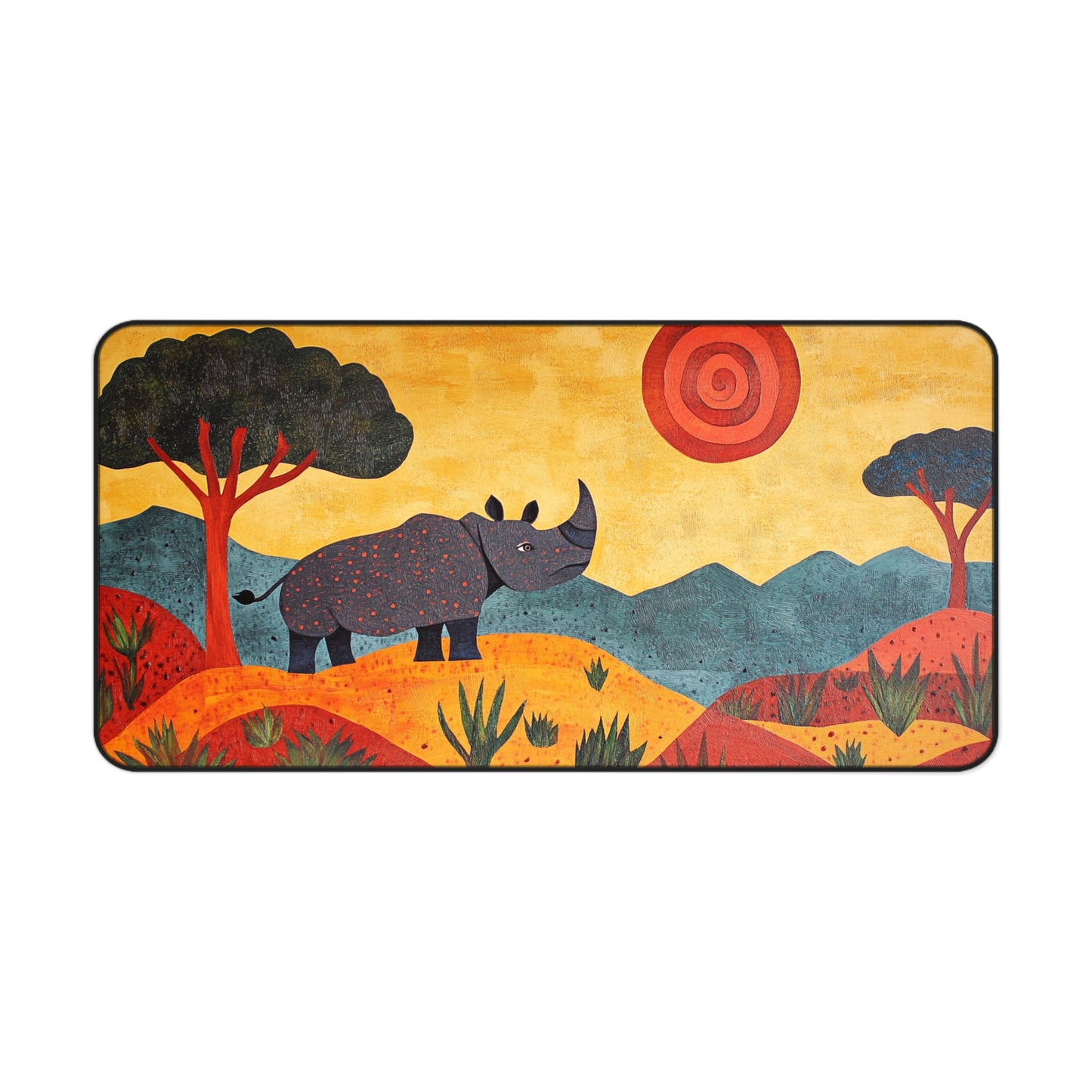 Folk Art Rhino Desk Mat, Mouse Pad, Gaming Mat