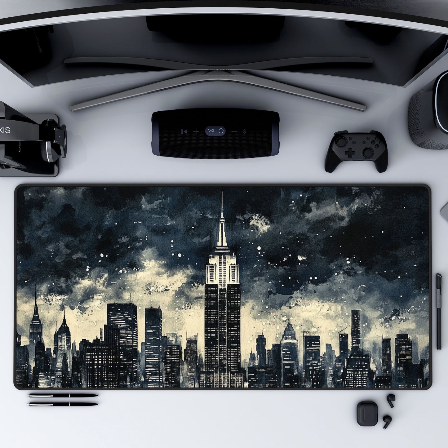 New York Noir Cityscape Desk Mat, Mouse Pad, Gaming Mat