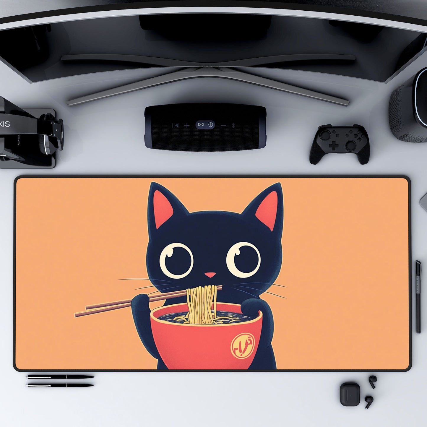 Kawaii Ramen Cat Desk Mat, Mouse Pad, Gaming Playmat