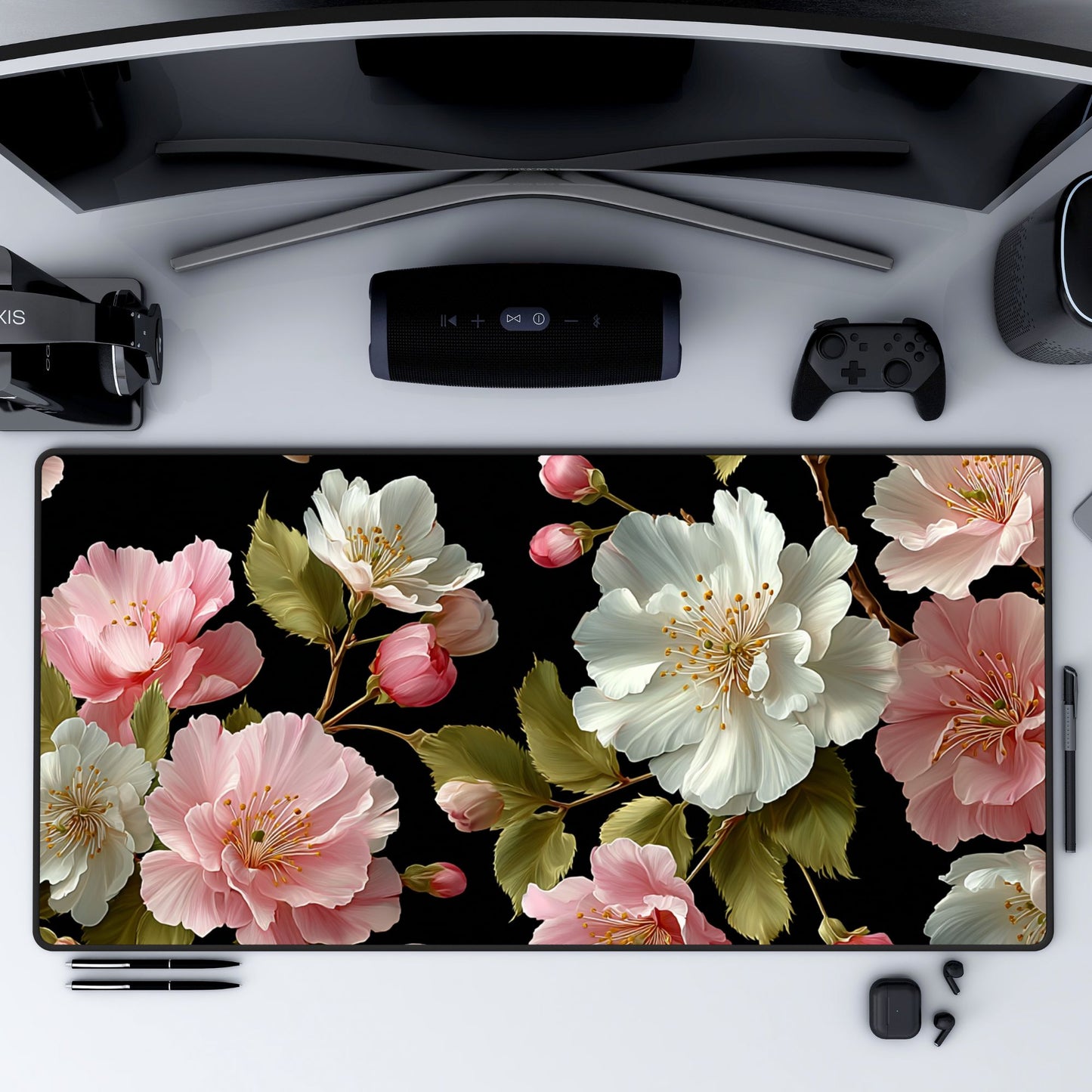 Peony Flowers Desk Mat, Mouse Pad, Gaming Playmat