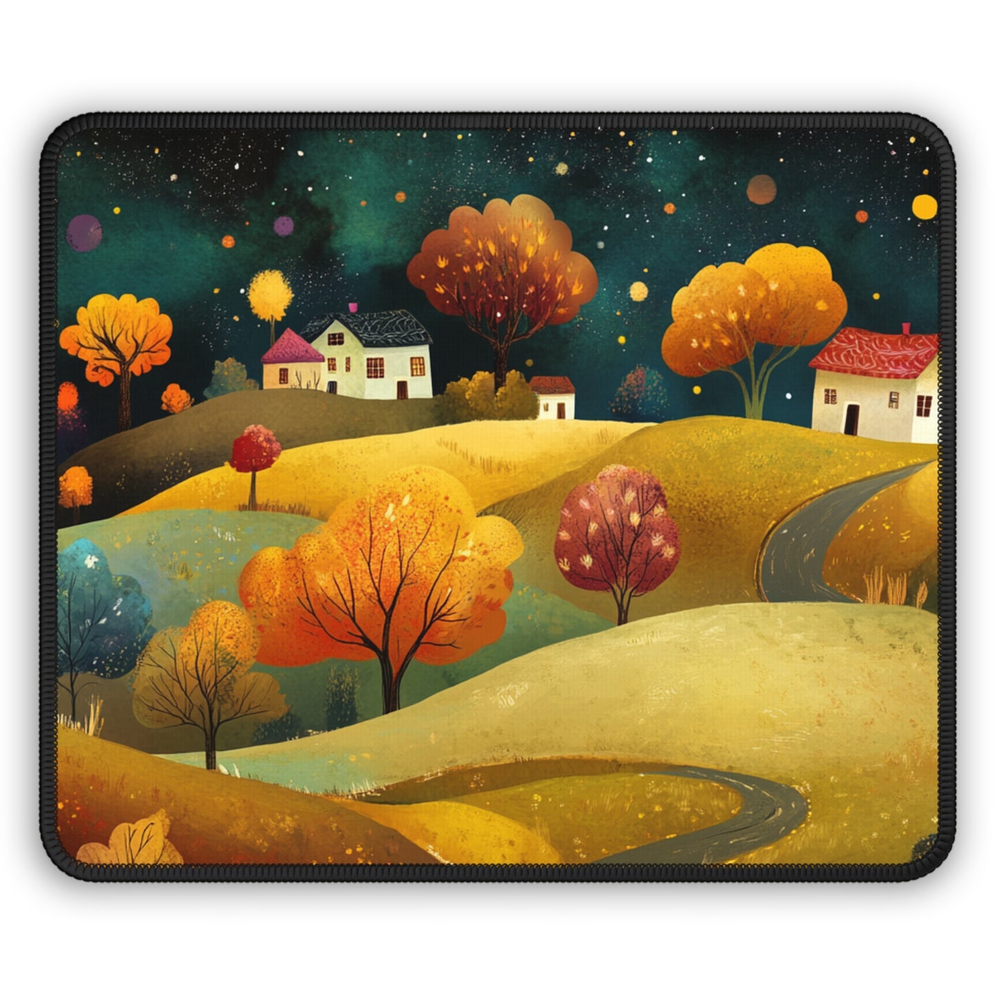 Folk Art Town Desk Mat, Mouse Pad, Gaming Playmat