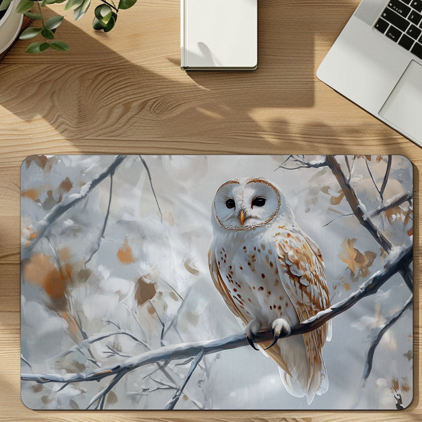 White Owl Desk Mat, Mouse Pad, Gaming Mat