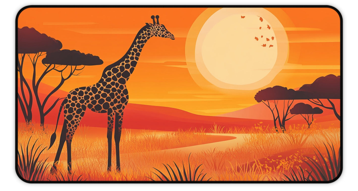 Folk Art Giraffe on the African Savanna, Desk Mat, Mouse Pad, Gaming Playmat