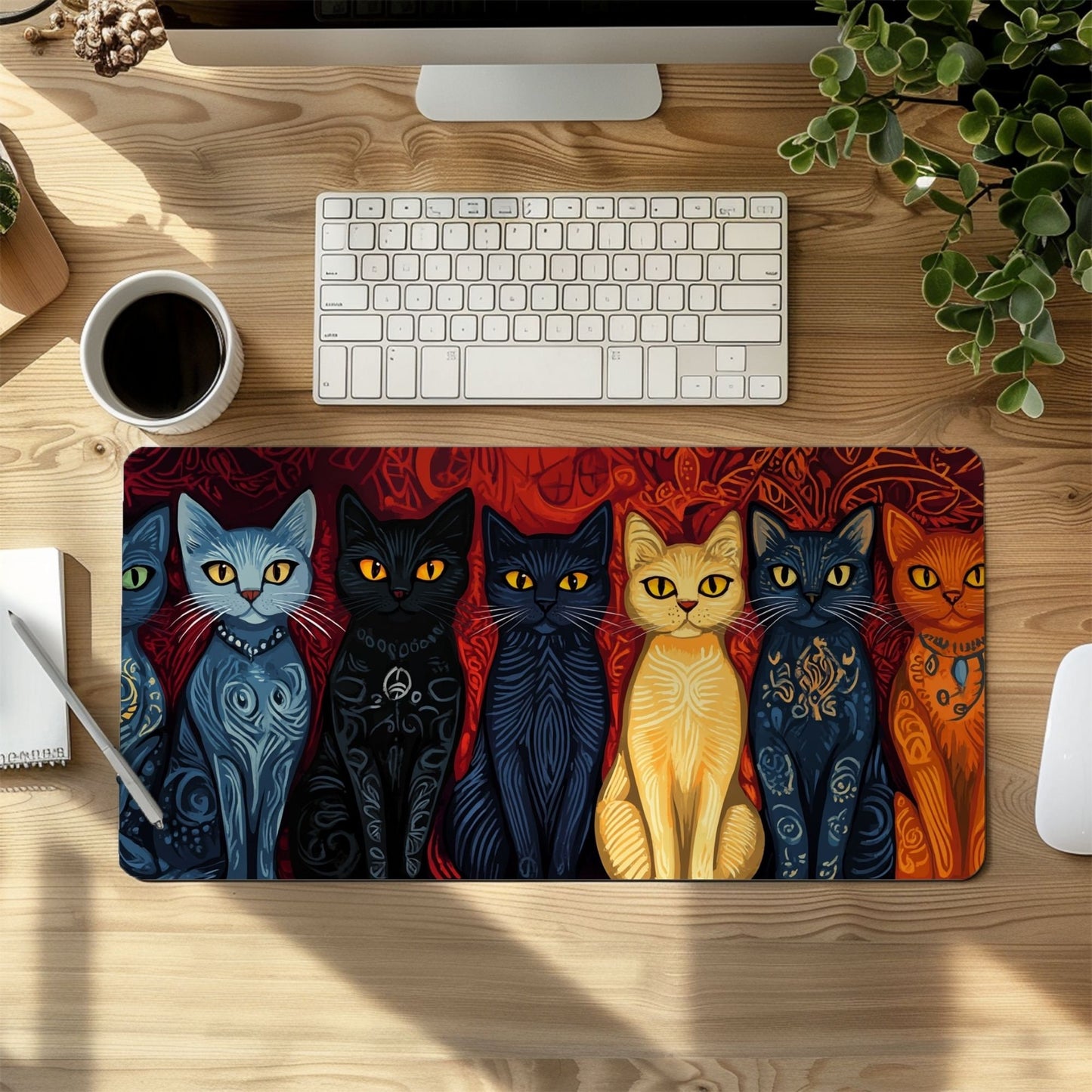 Folk Art Cats Desk Mat, Mouse Pad, Gaming Mat
