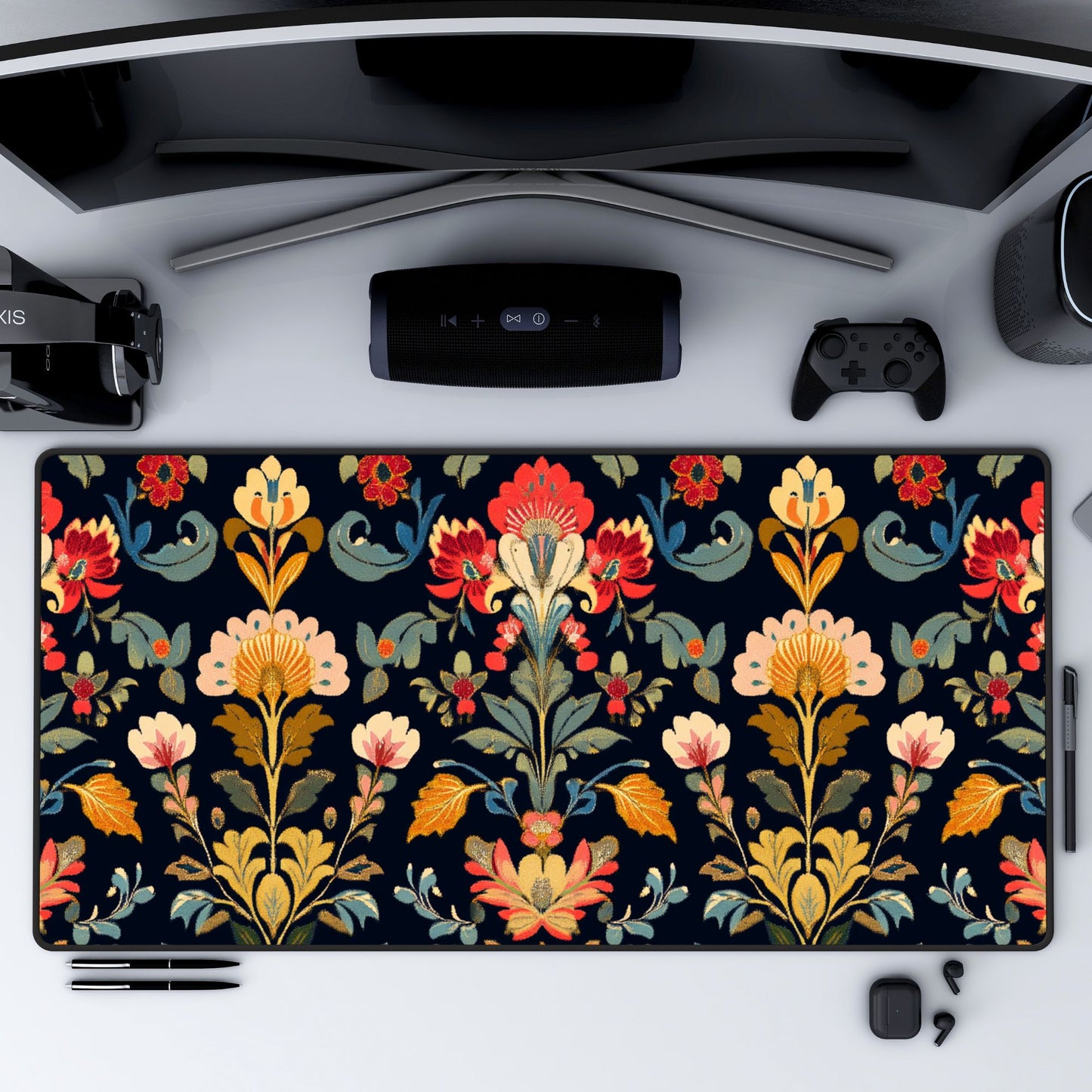 Dark Floral Desk Mat, Mouse Pad, Gaming Mat