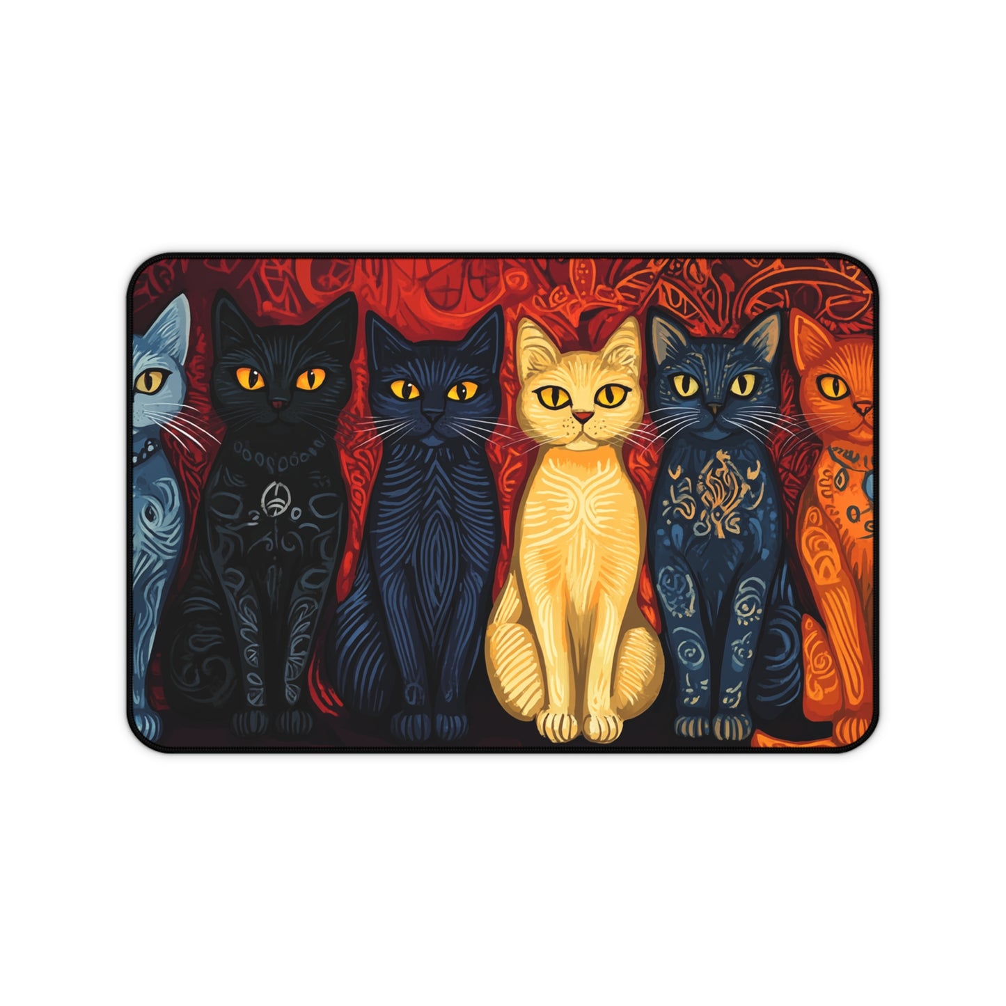 Folk Art Cats Desk Mat, Mouse Pad, Gaming Mat