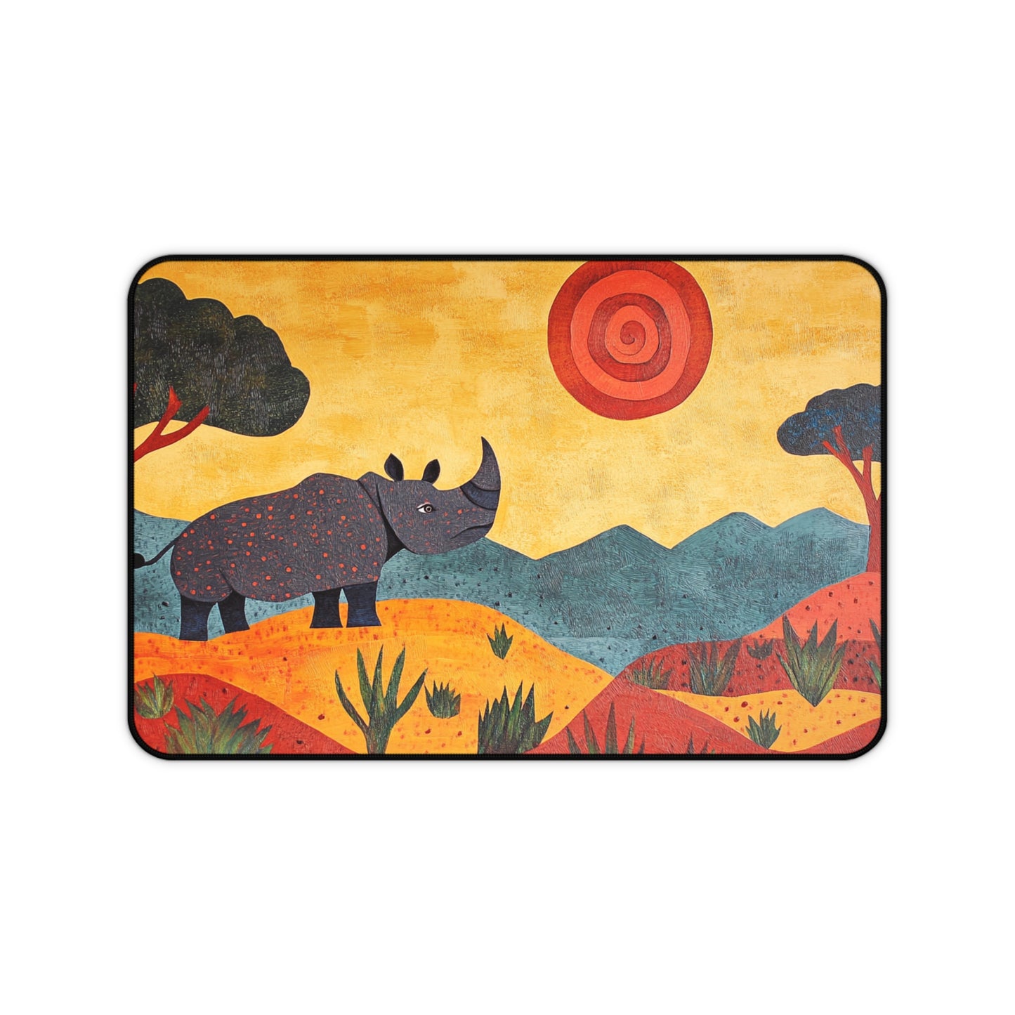 Folk Art Rhino Desk Mat, Mouse Pad, Gaming Mat