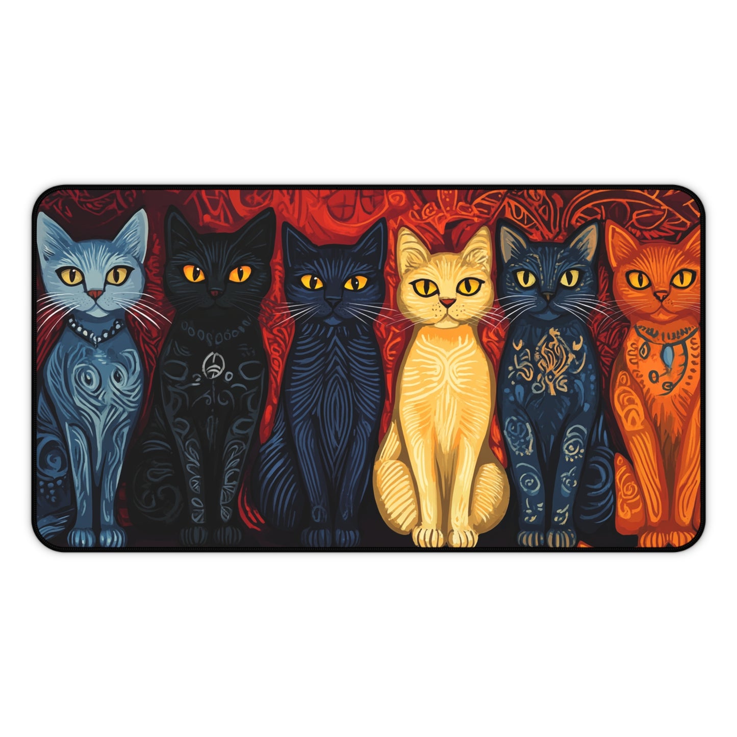 Folk Art Cats Desk Mat, Mouse Pad, Gaming Mat