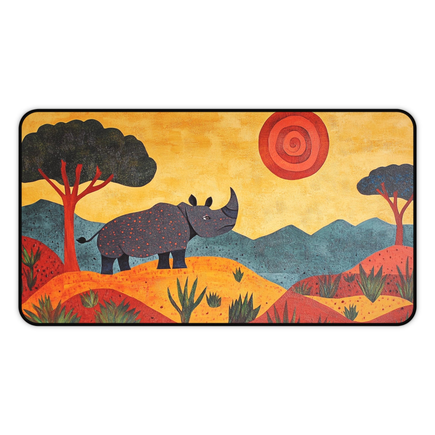 Folk Art Rhino Desk Mat, Mouse Pad, Gaming Mat
