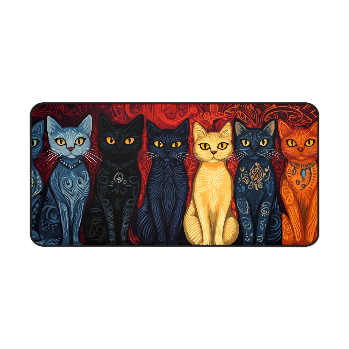 Folk Art Cats Desk Mat, Mouse Pad, Gaming Mat