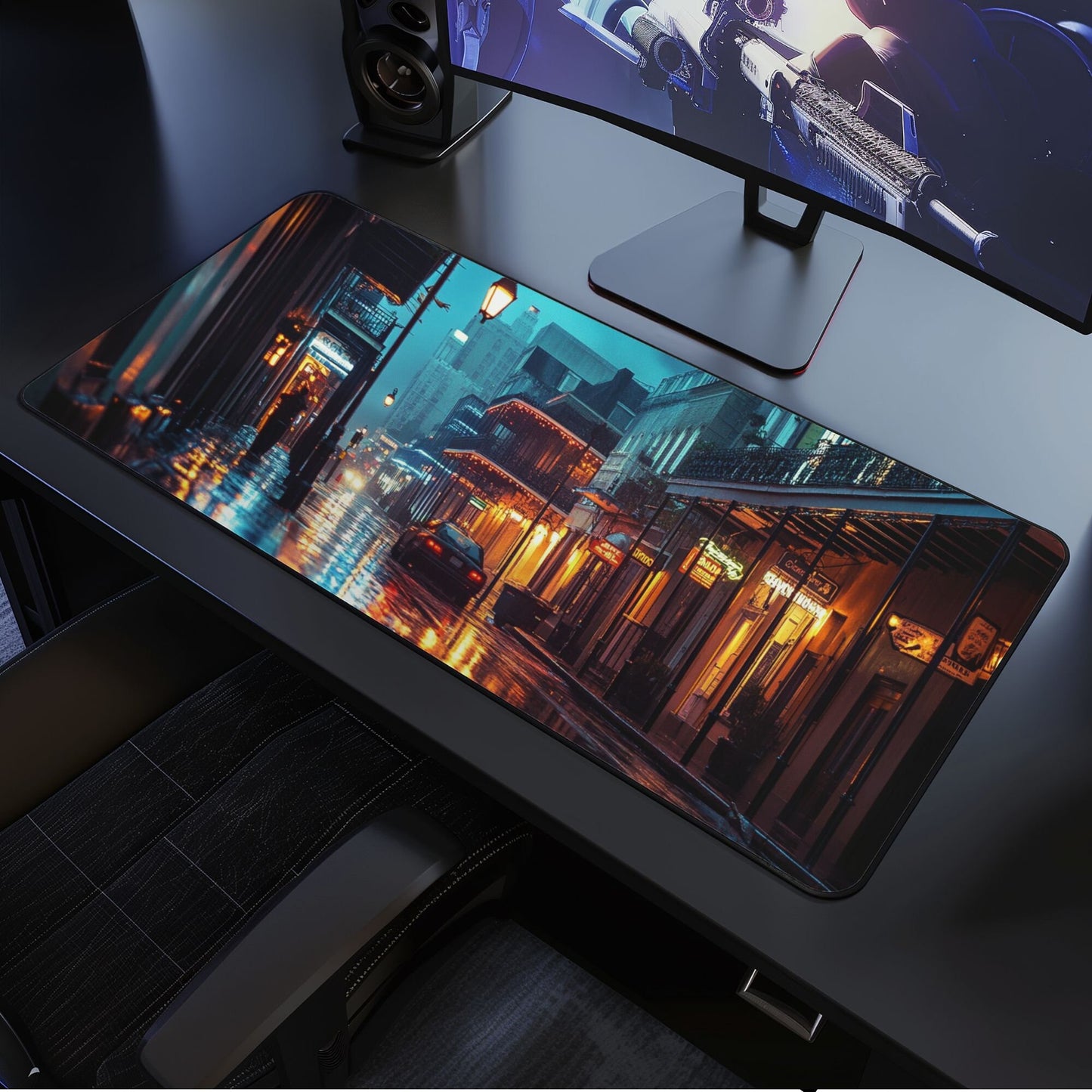 New Orleans City Art Desk Mat, French Quarter Mouse Pad, Rue Bourbon Gaming Playmat