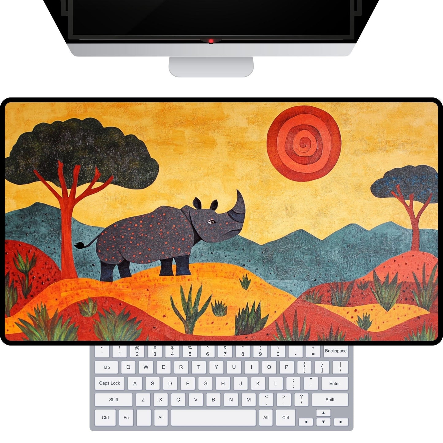 Folk Art Rhino Desk Mat, Mouse Pad, Gaming Mat
