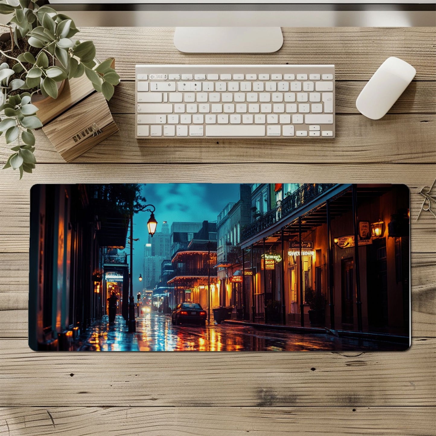 New Orleans City Art Desk Mat, French Quarter Mouse Pad, Rue Bourbon Gaming Playmat