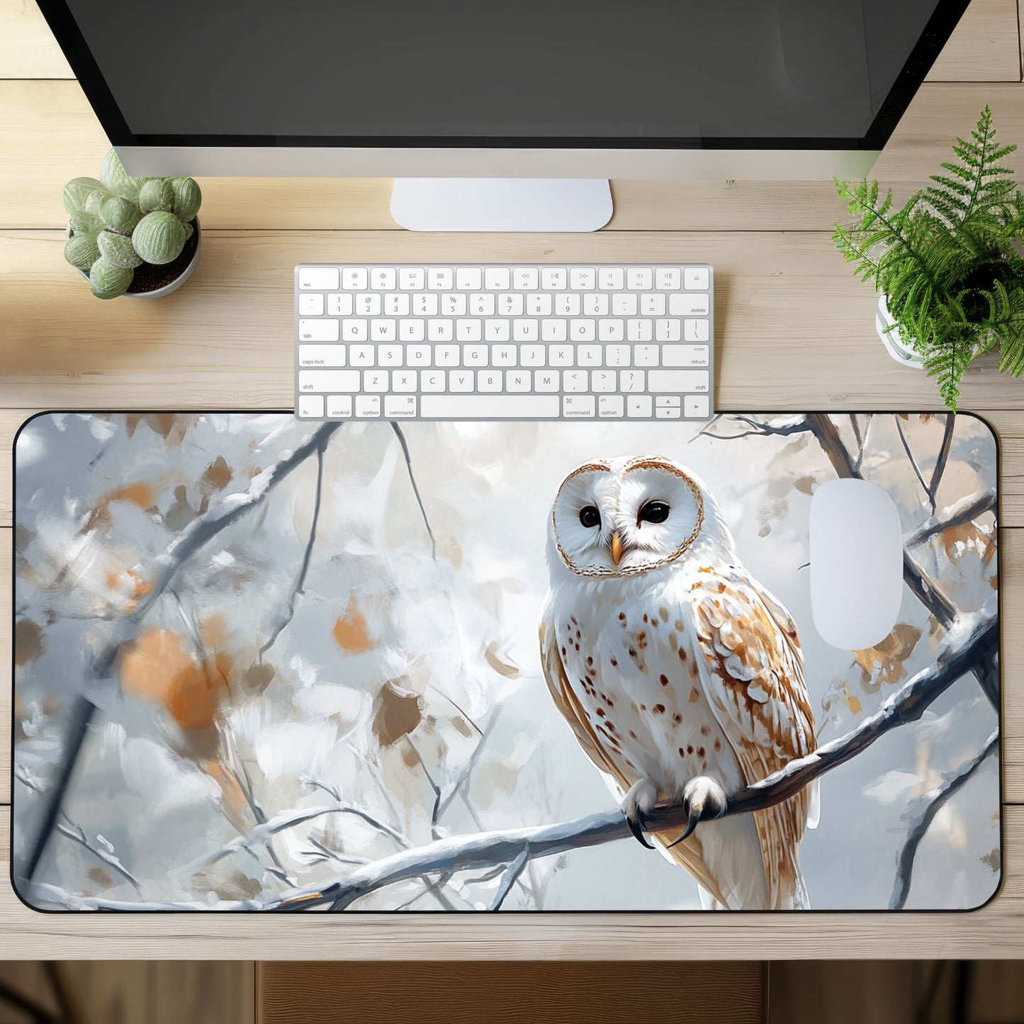 White Owl Desk Mat, Mouse Pad, Gaming Mat