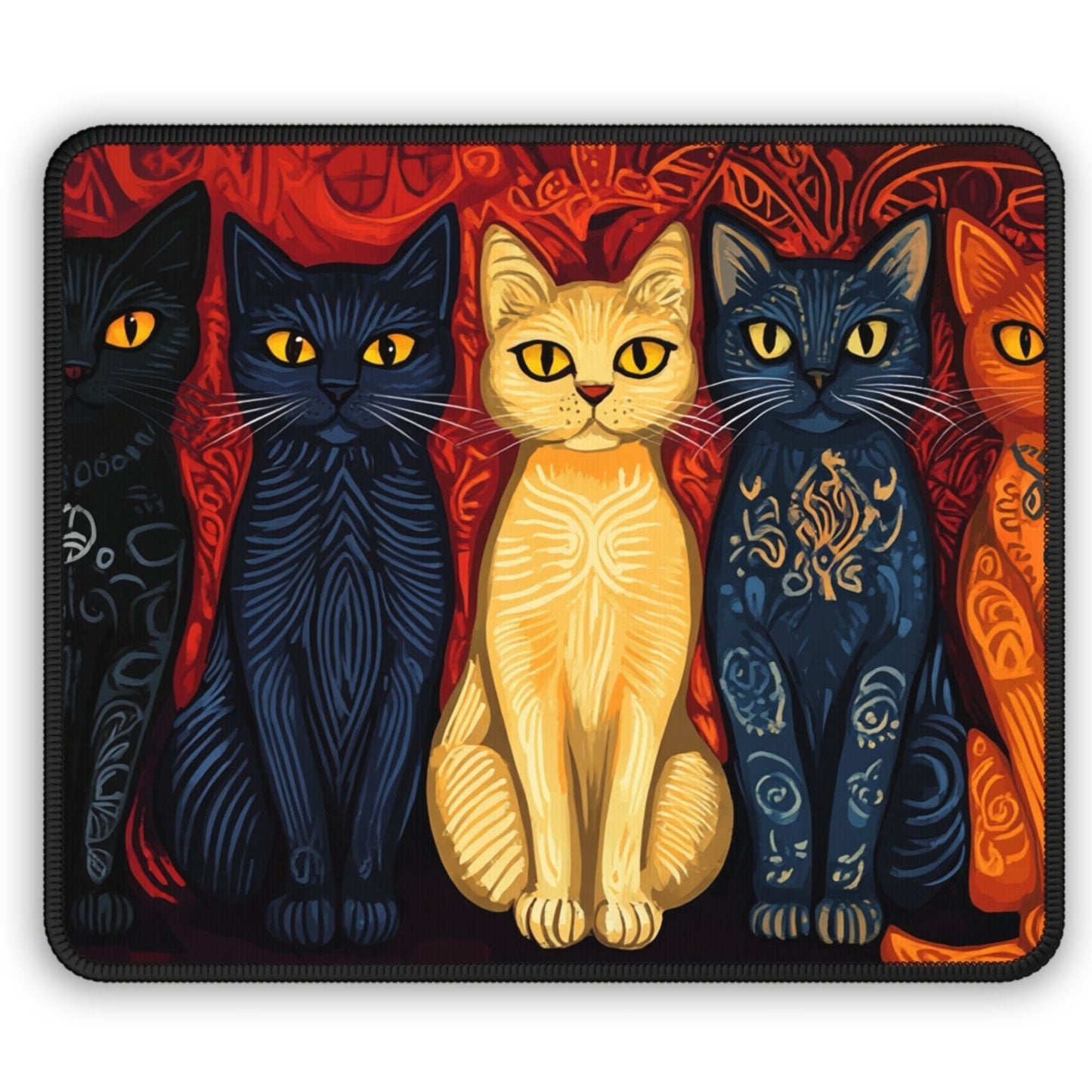 Folk Art Cats Desk Mat, Mouse Pad, Gaming Mat