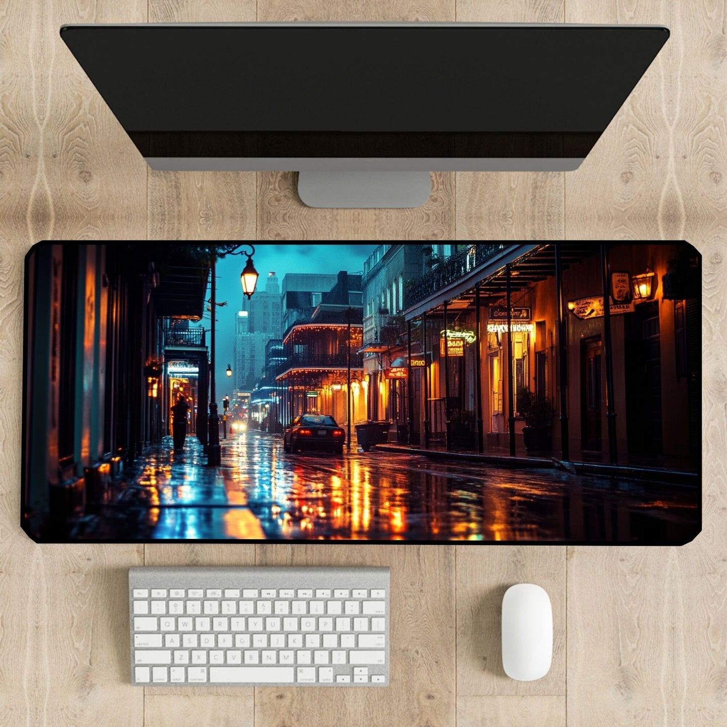 New Orleans City Art Desk Mat, French Quarter Mouse Pad, Rue Bourbon Gaming Playmat