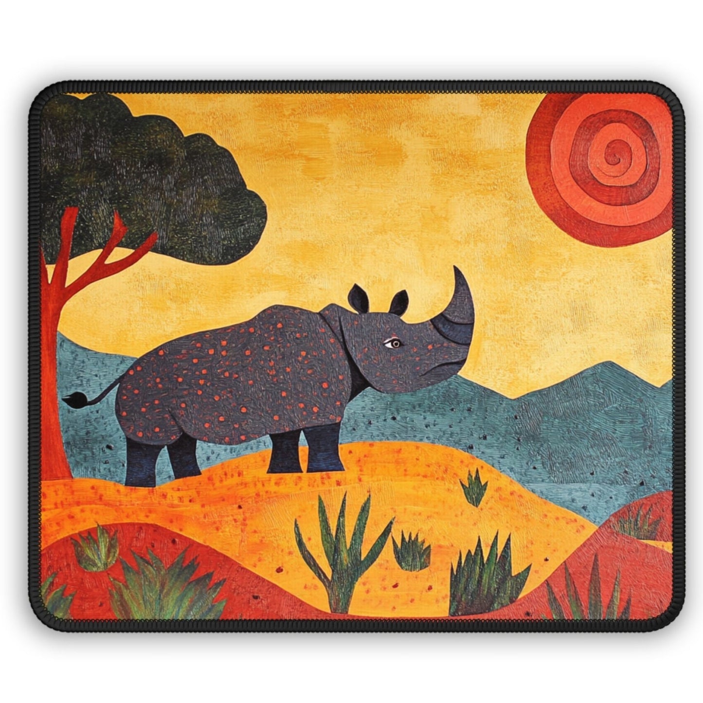 Folk Art Rhino Desk Mat, Mouse Pad, Gaming Mat