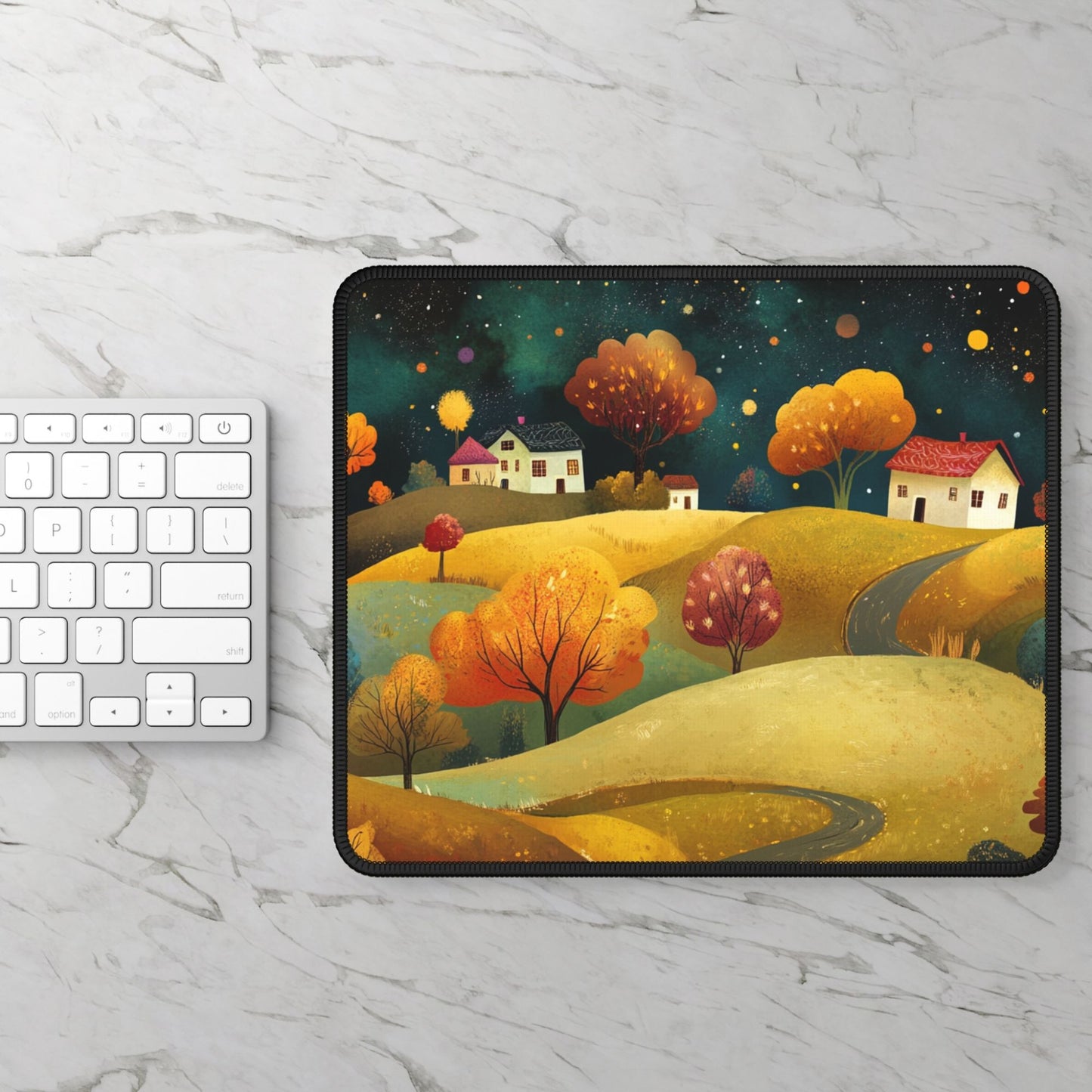Folk Art Town Desk Mat, Mouse Pad, Gaming Playmat