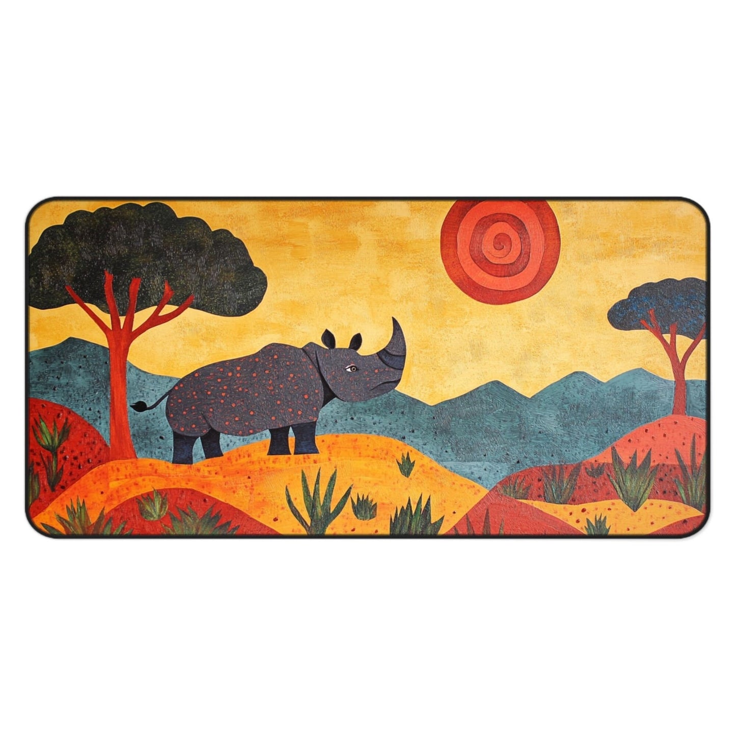 Folk Art Rhino Desk Mat, Mouse Pad, Gaming Mat