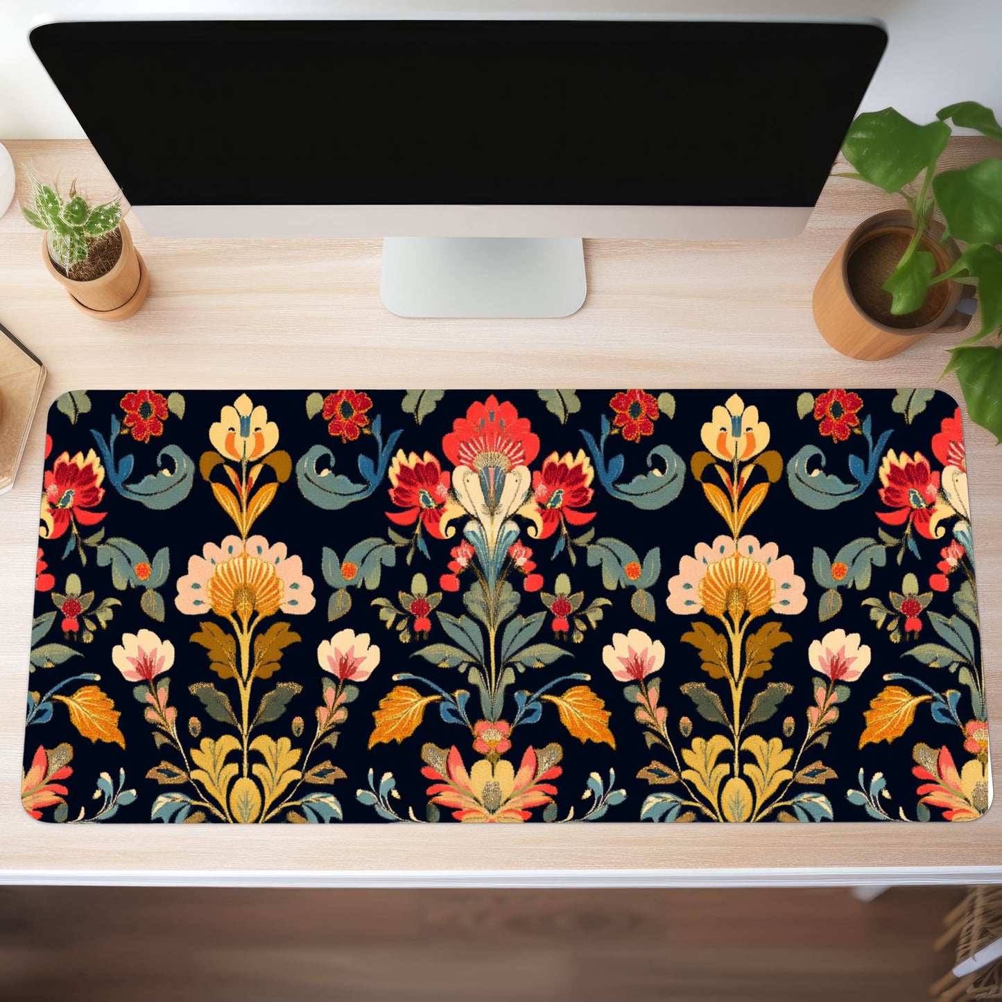 Dark Floral Desk Mat, Mouse Pad, Gaming Mat