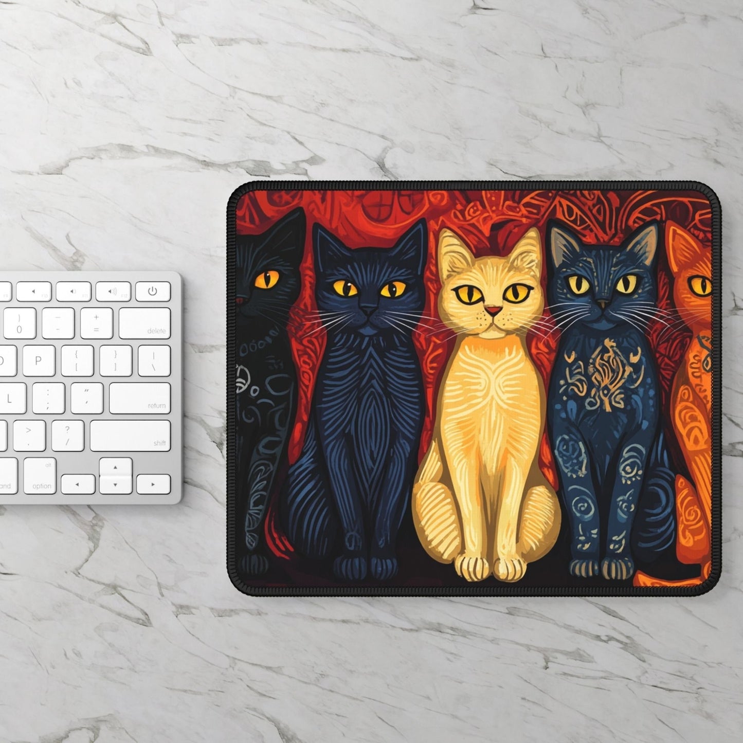 Folk Art Cats Desk Mat, Mouse Pad, Gaming Mat