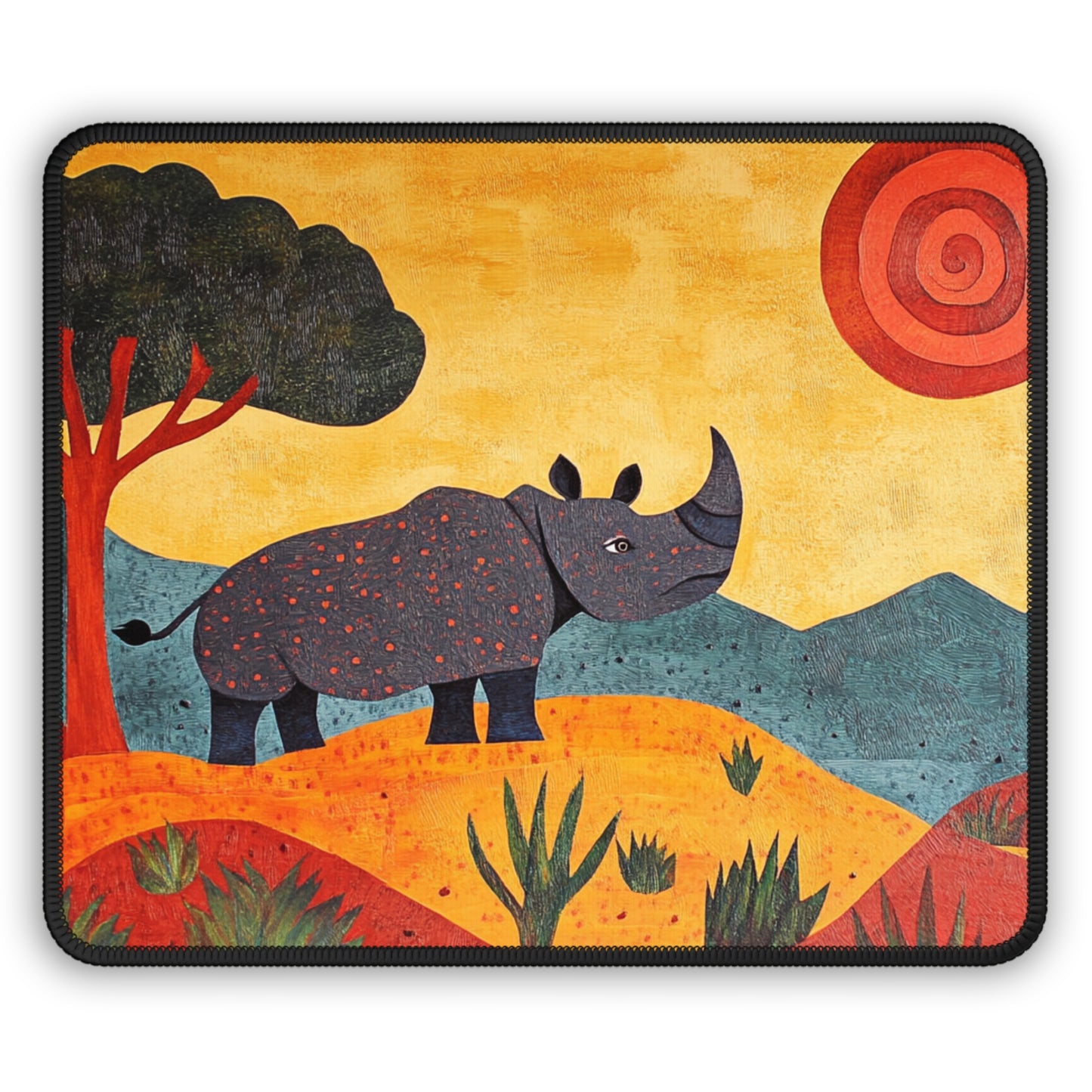 Folk Art Rhino Desk Mat, Mouse Pad, Gaming Mat