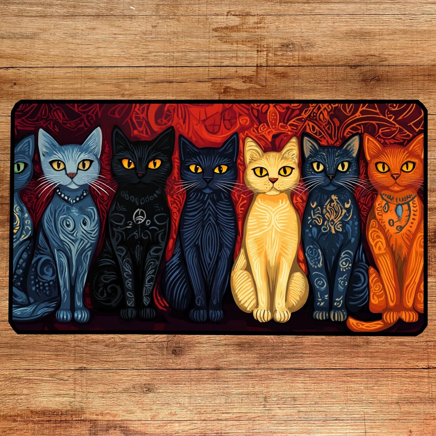 Folk Art Cats Desk Mat, Mouse Pad, Gaming Mat