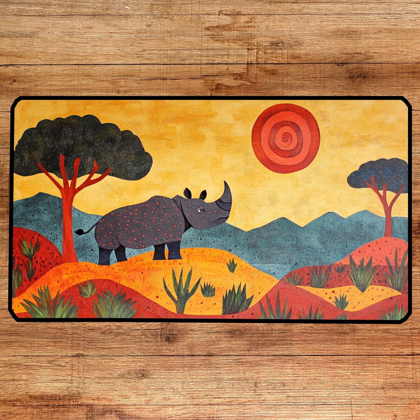 Folk Art Rhino Desk Mat, Mouse Pad, Gaming Mat