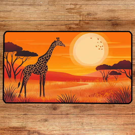 Folk Art Giraffe on the African Savanna, Desk Mat, Mouse Pad, Gaming Playmat