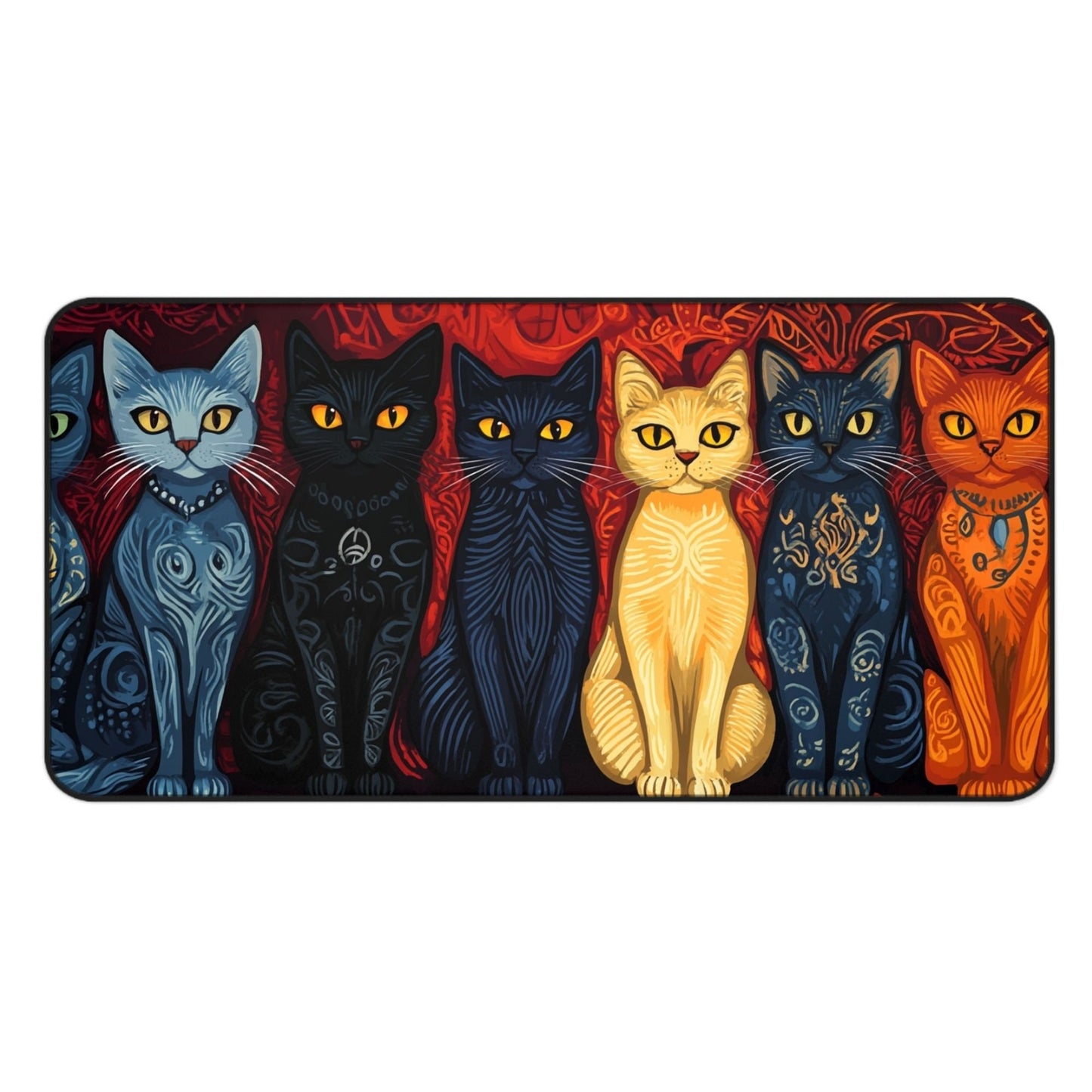 Folk Art Cats Desk Mat, Mouse Pad, Gaming Mat