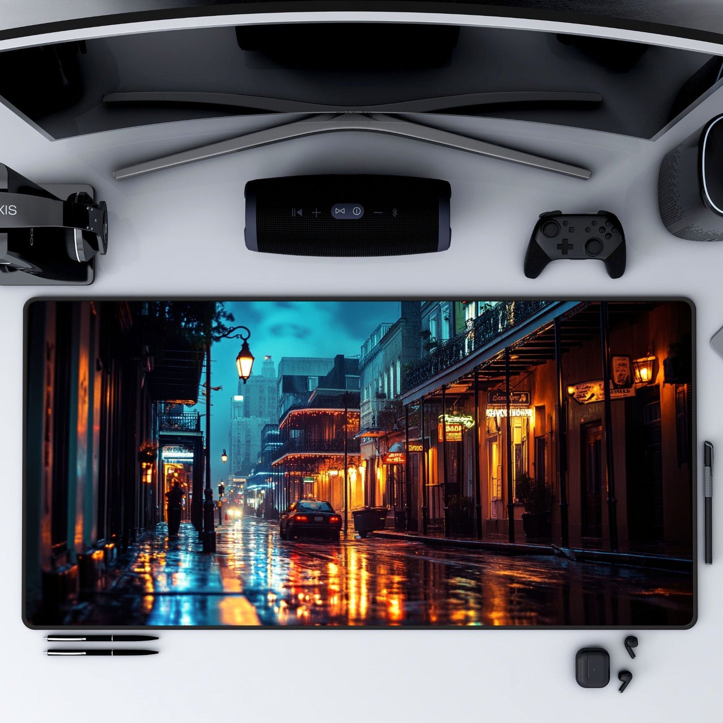 New Orleans City Art Desk Mat, French Quarter Mouse Pad, Rue Bourbon Gaming Playmat