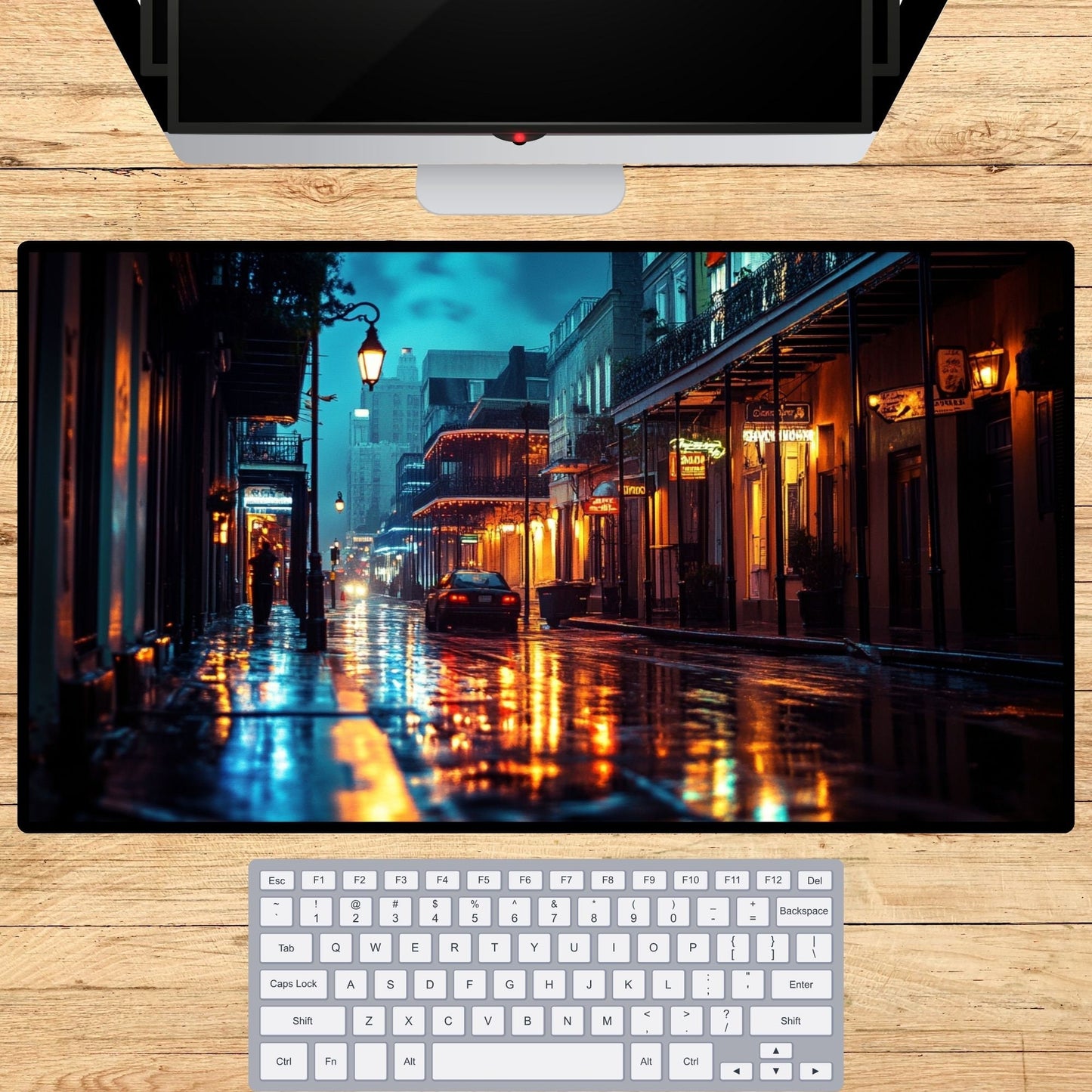 New Orleans City Art Desk Mat, French Quarter Mouse Pad, Rue Bourbon Gaming Playmat